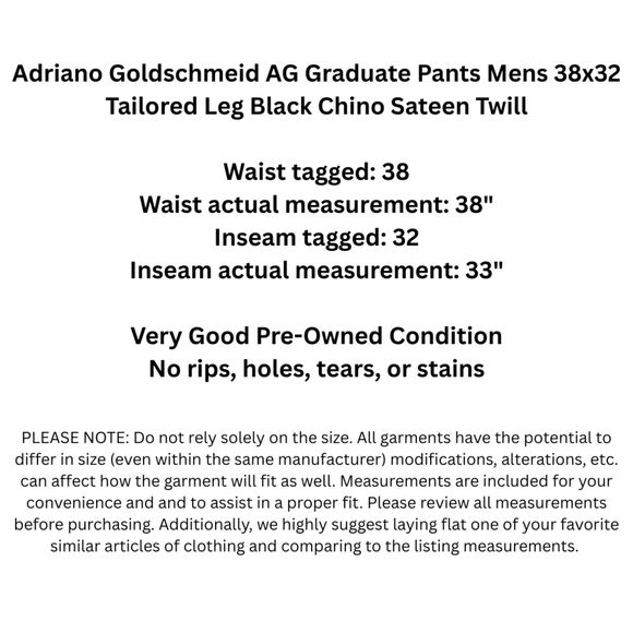 Adriano Goldschmeid AG Graduate Pants Mens 38x32 Tailored Leg Black Chino Sateen - Picture 2 of 15